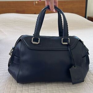 Coach Ace Satchel In Glovetanned Real Leather Bag Purse - Navy Blue